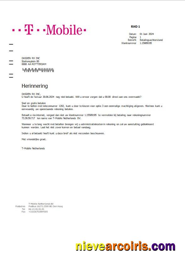 Netherlands T-Mobile business utility bill